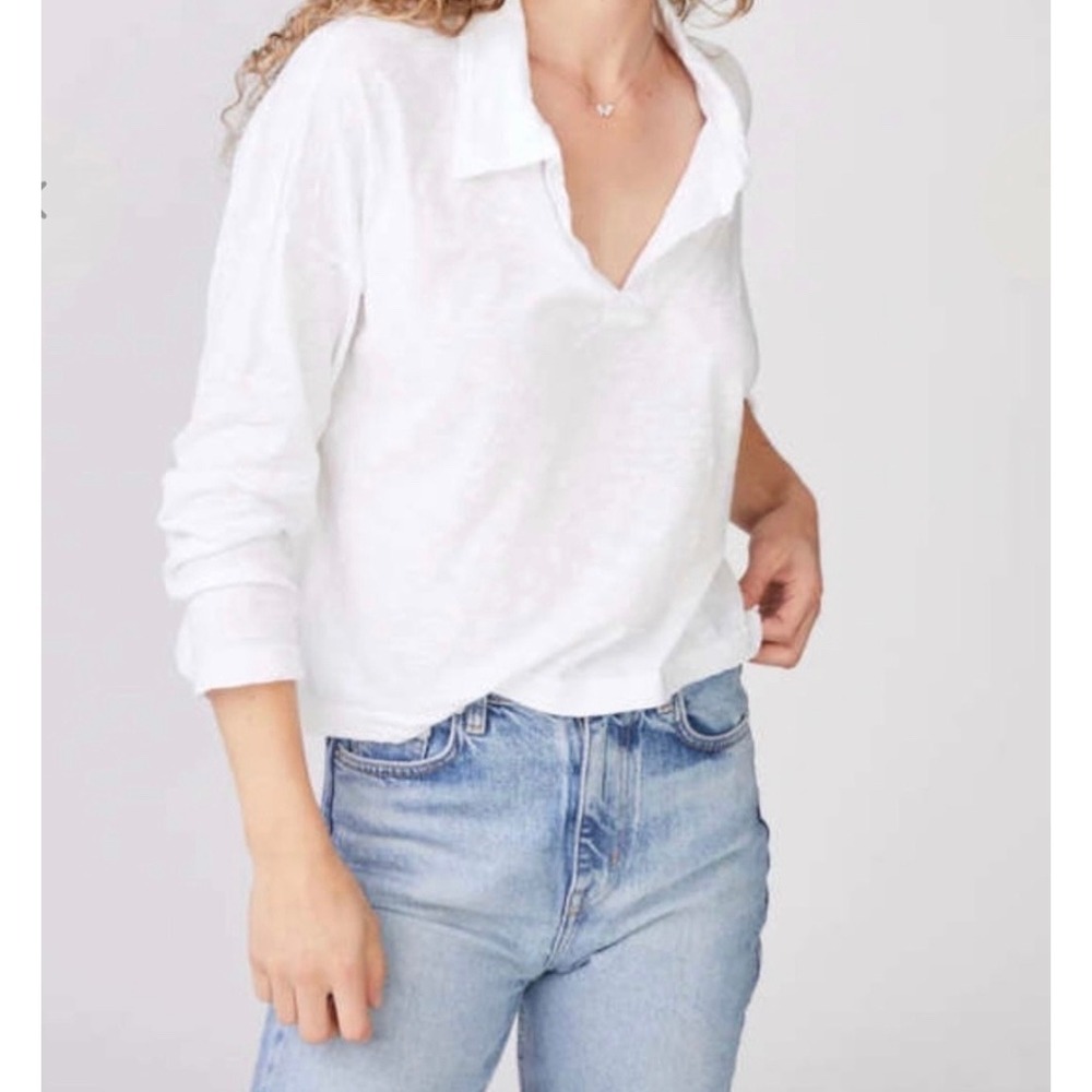 Stateside Supima Slub Johnny Collar Long Sleeve Tee XL‎ White Minimalist Casual
